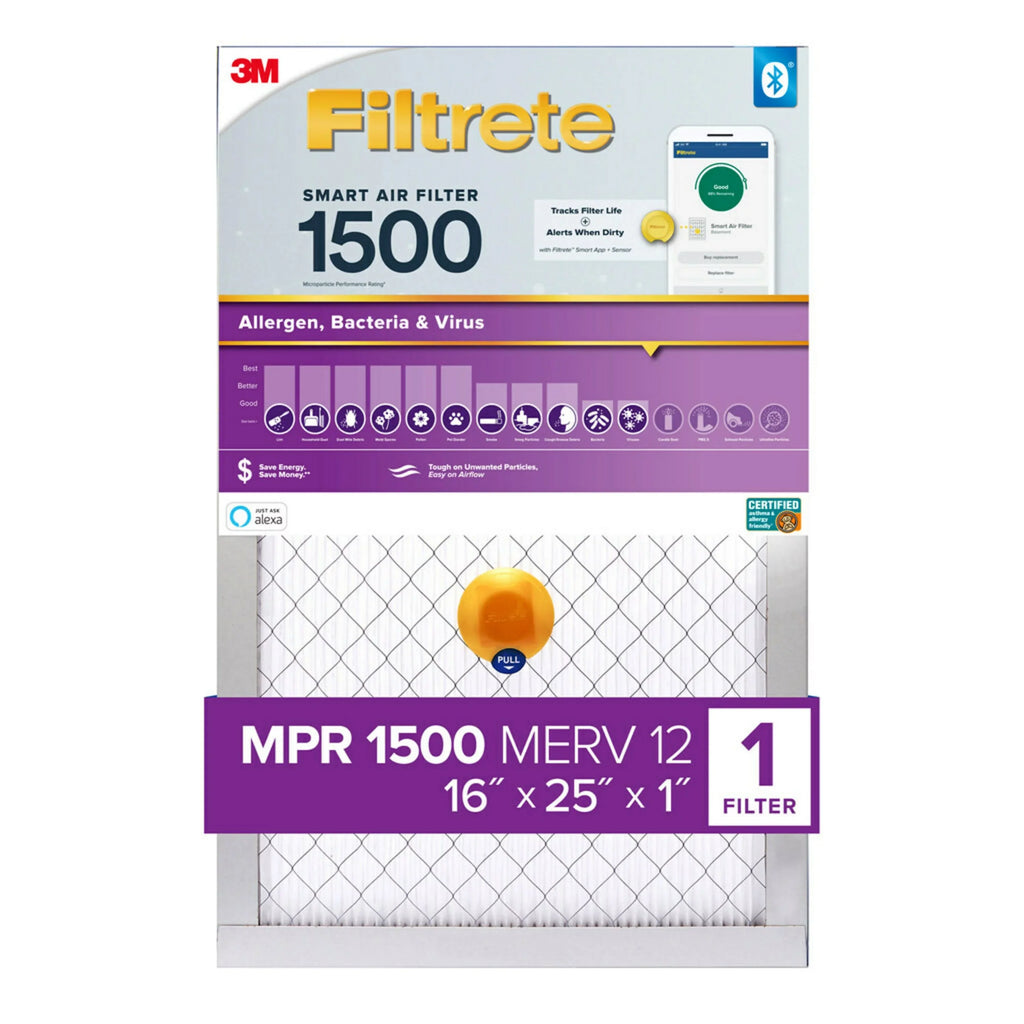 Filtrete 16x25x1 Sizemart Air Filter, MPR 1500 MERV 12, Allergen, Bacteria Virus, 1 Filter