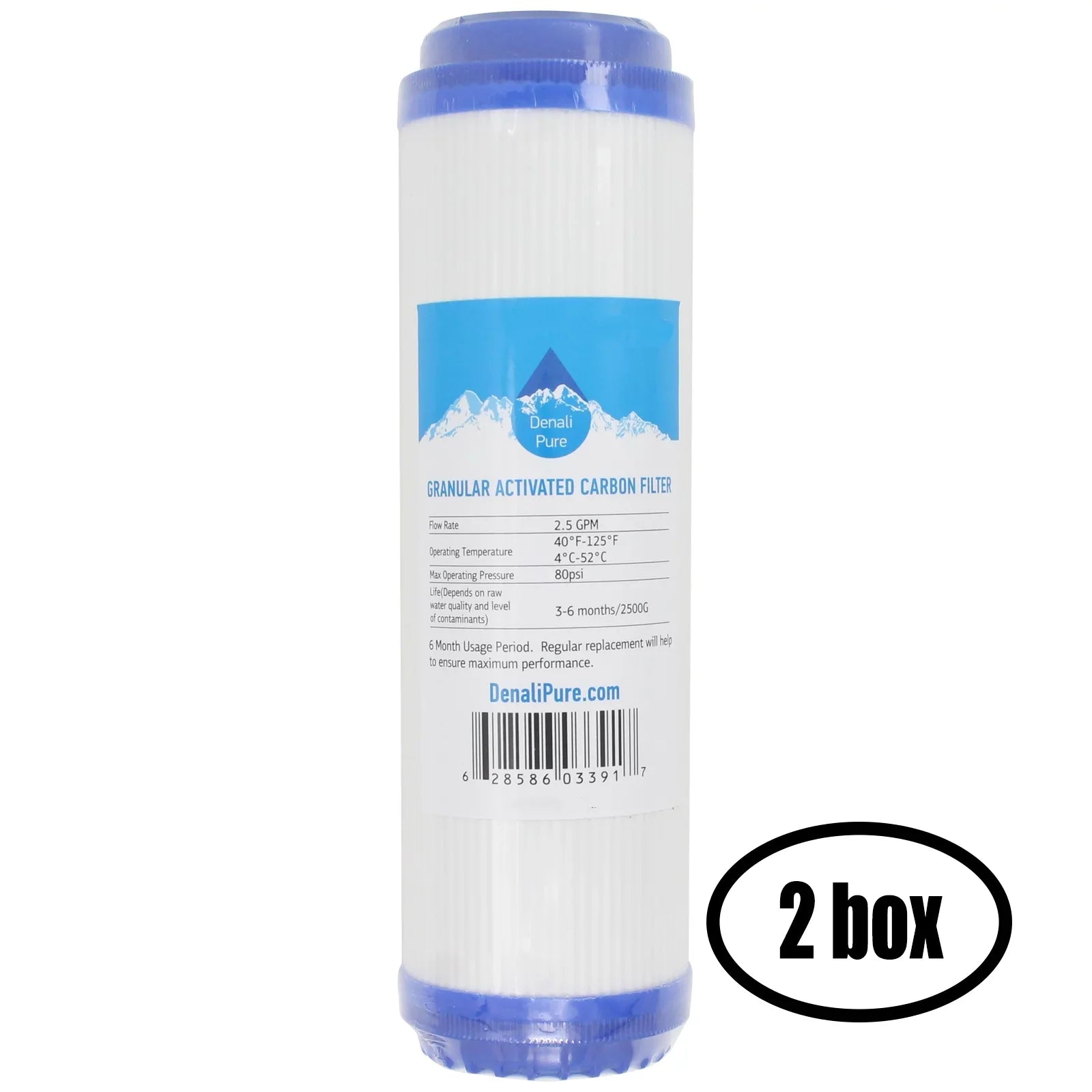 2 Boxes of Replacement for PurePro FSize401 Granular Activated Carbon Filter - Universal 10-inch Cartridge for PurePro Aquarium RO Sizeystem - Denali Pure Brand