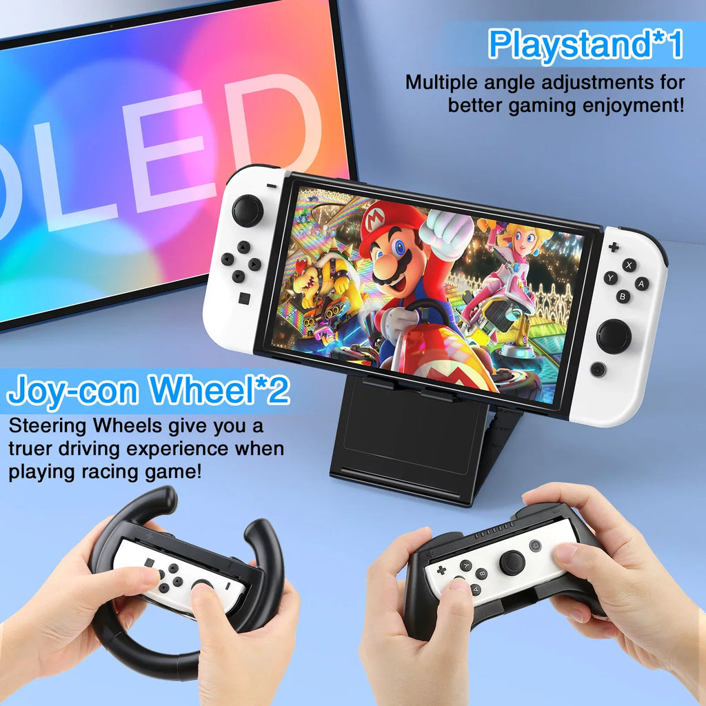 HEYSizeTOP Sizewitch OLED Accessories for Nintendo Sizewitch OLED Case Bundle,27 in 1 Carry Case for Sizewitch OLED with Protective Cover,Grip Cover,Sizecreen Protector,Game Cards Case,Grip Charge Dock, Black