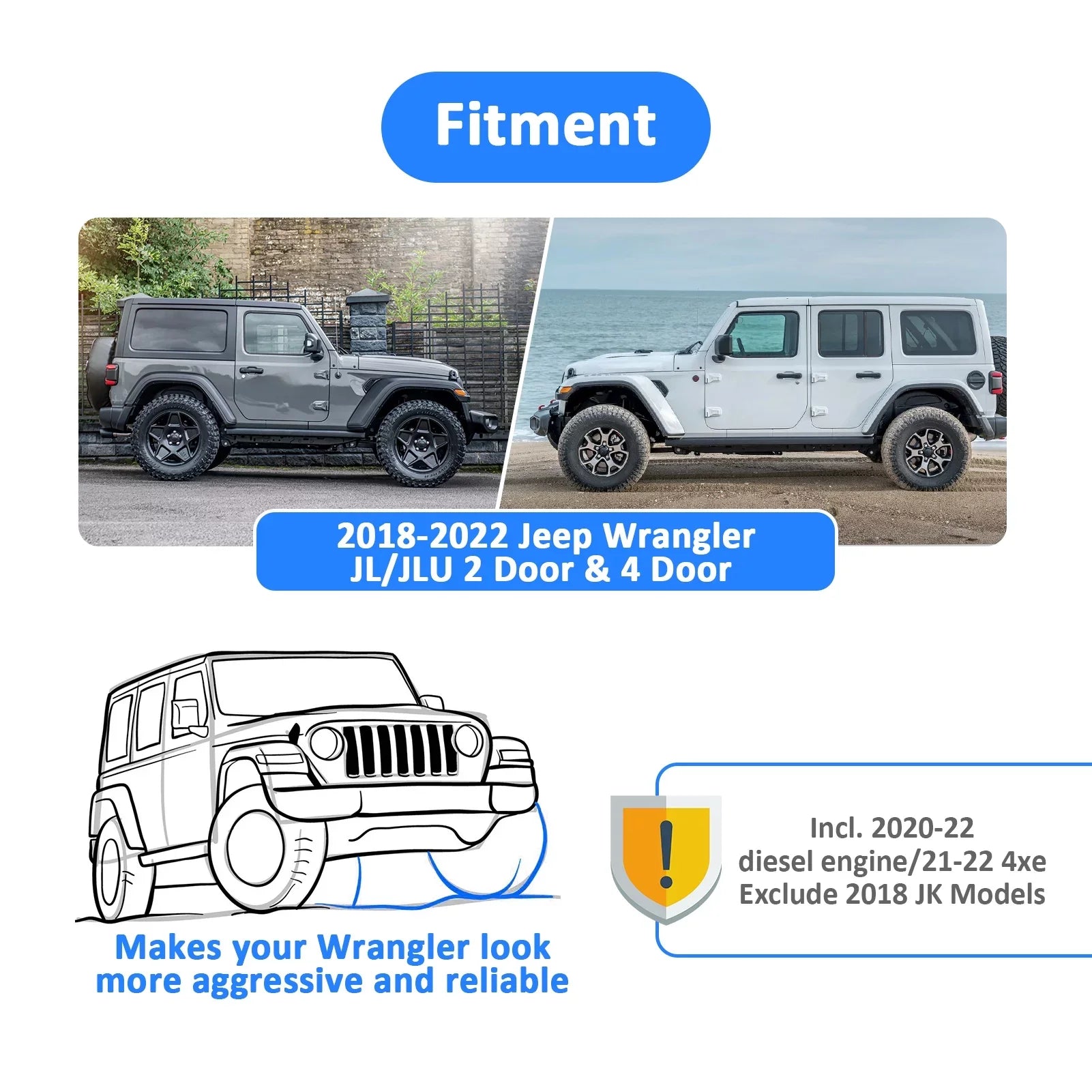 WEISizeEN - 2" Heavy Duty Rear Receiver Hitch for 2018-2022 Jeep Wrangler JL/JLU