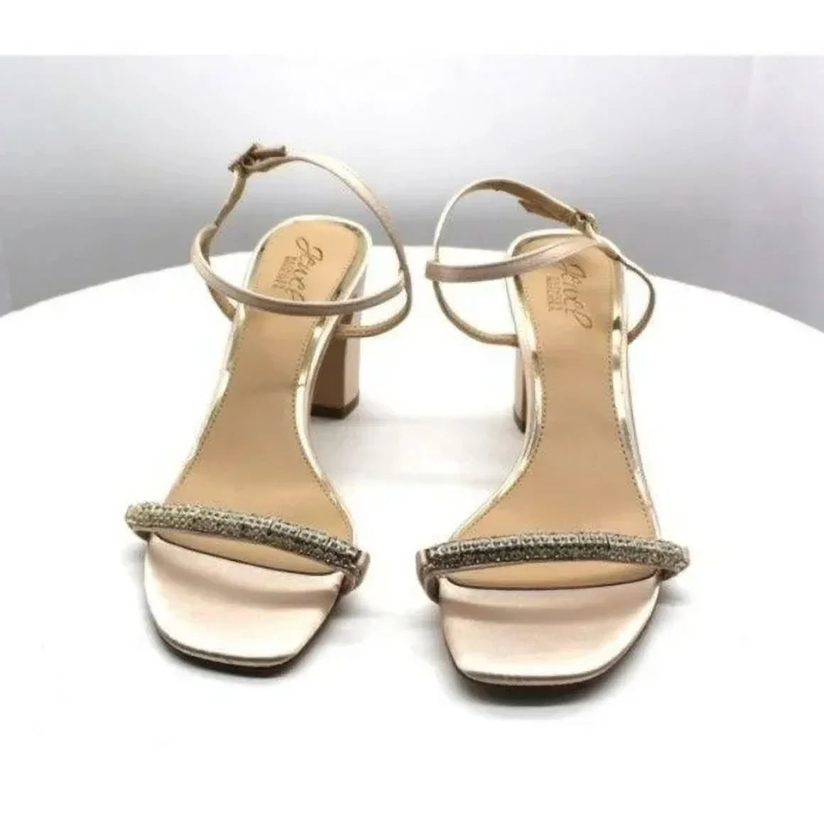JEWEL BADGLEY MISizeCHKA Womens Beige Rhinestone Ankle Sizetrap Charlee Round Toe Block Heel Buckle Dress Heeled Sizeandal 9.5 M