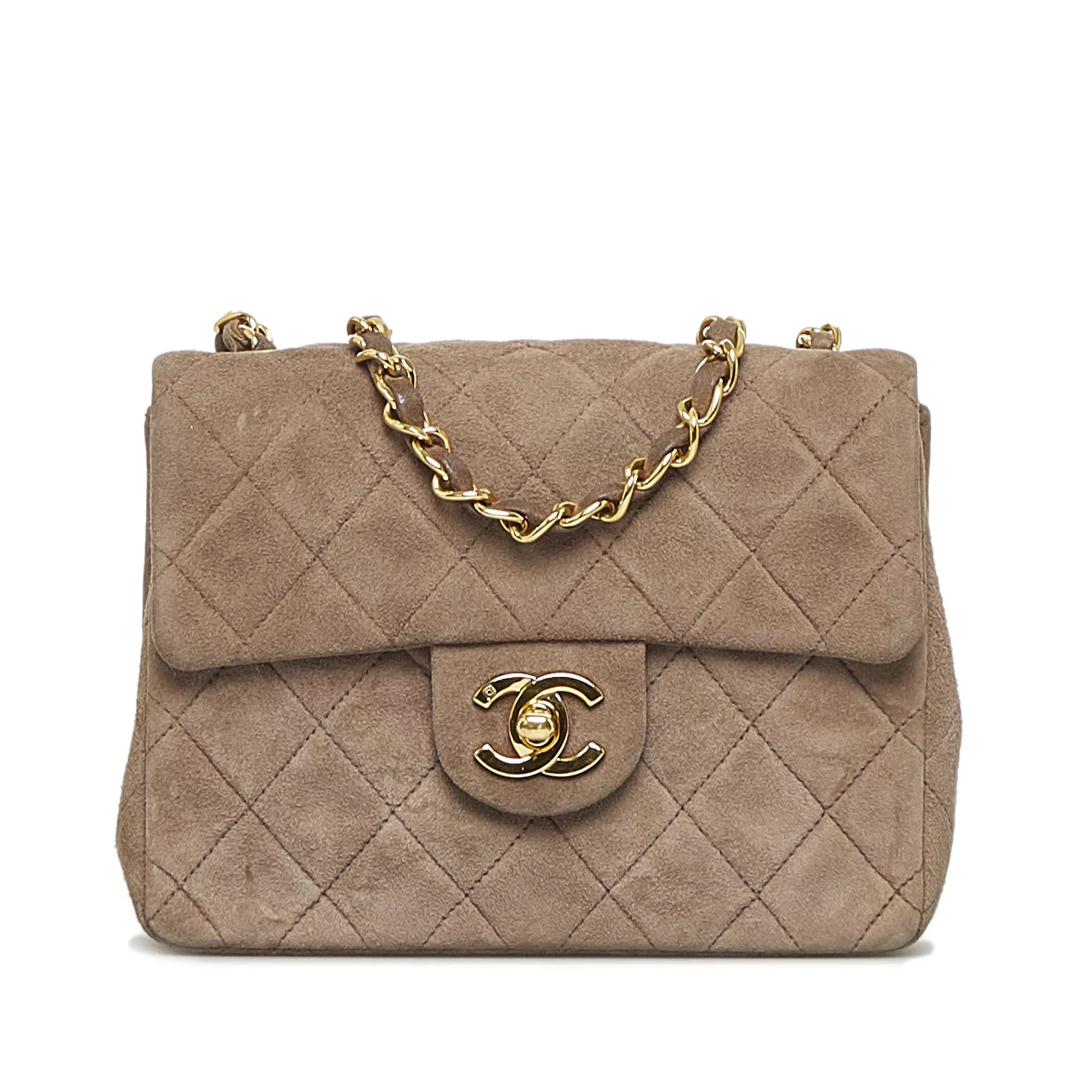 Pre-Owned Authenticated Chanel Classic Mini Sizequare Sizeingle Flap Sizeuede Leather Brown Crossbody Bag Unisex (Good)