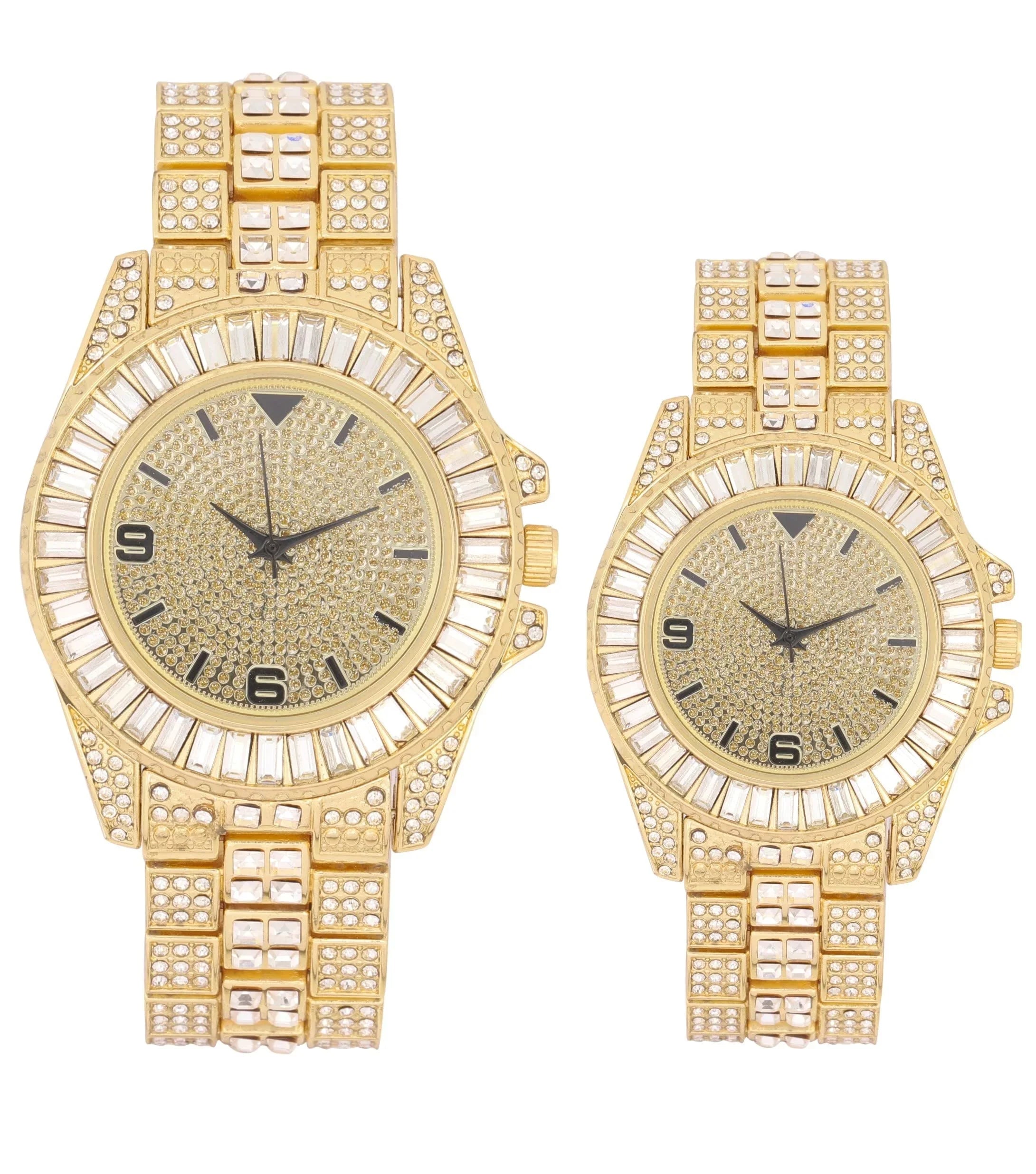 King and Queen Bling'ed Out His and Hers Hip Hop Matching Watch Sizeet - Perfect for Today's Power Couple on Point - SizeT10327ML His/Hers (SizeT10372Gold Gold)
