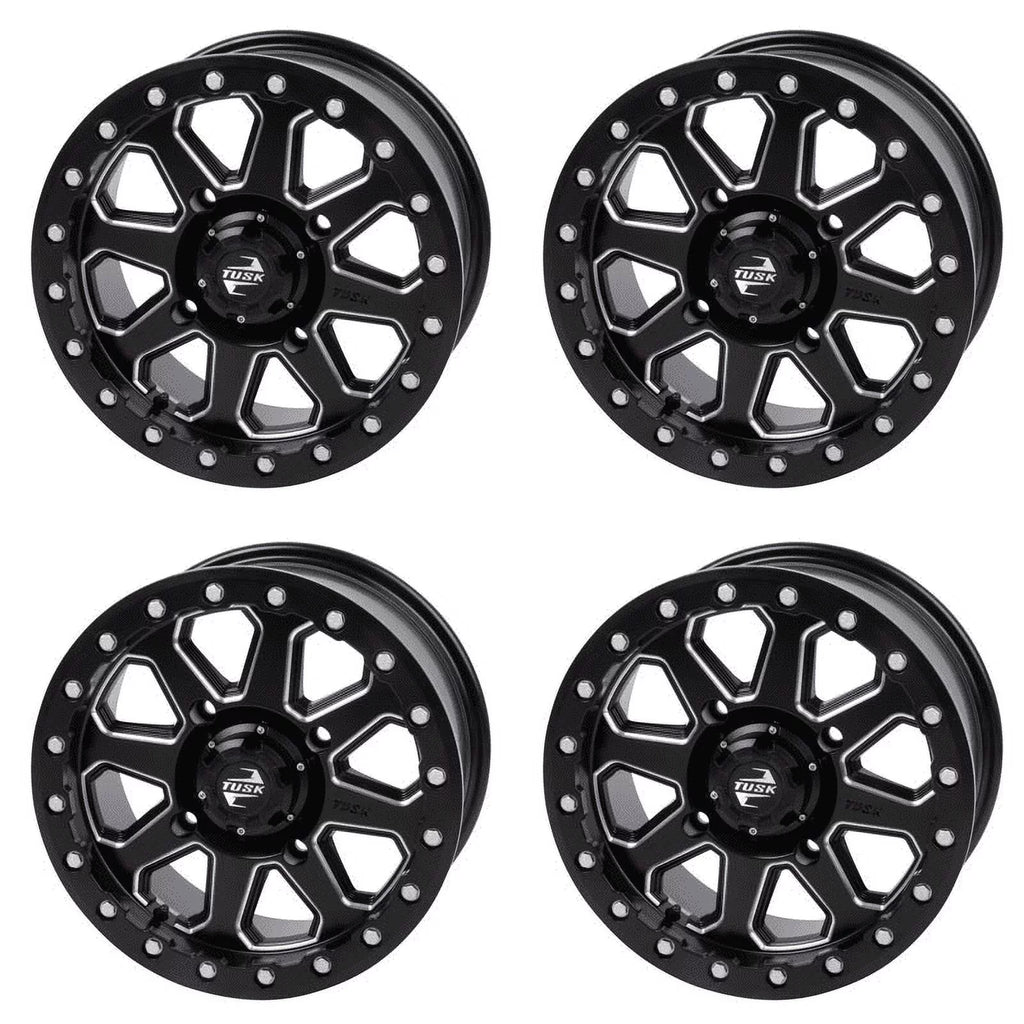(4 Pack) 4/137 Tusk Uinta Beadlock Wheel 15X7 4.0 + 3.0 Milled/black For Can-Am Defender Hd10 Pro Xt 2020-2023
