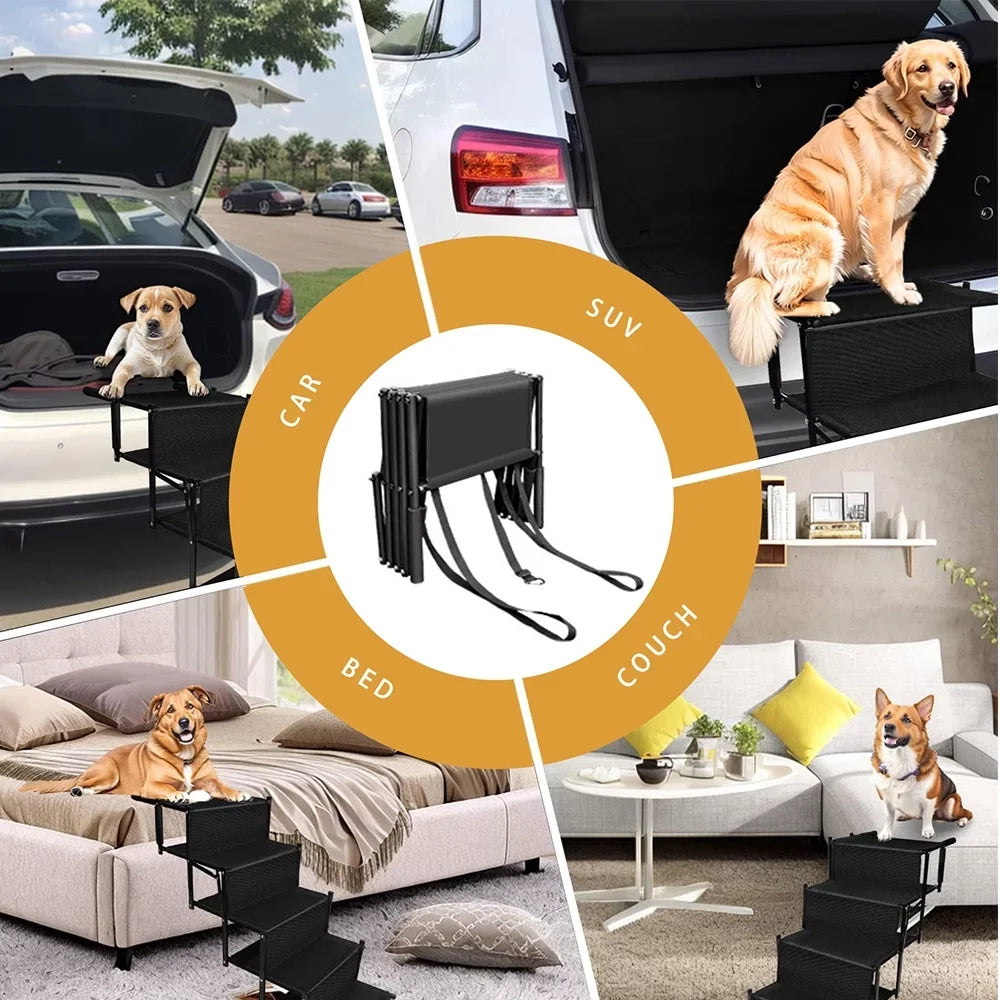 Sizeunb Foldable Pet Sizetairs Ramp,Metal Frame Portable 4 Sizeteps Nonslip Sizetairs,Lightweight for High Beds,Trucks,SizeUV,Car