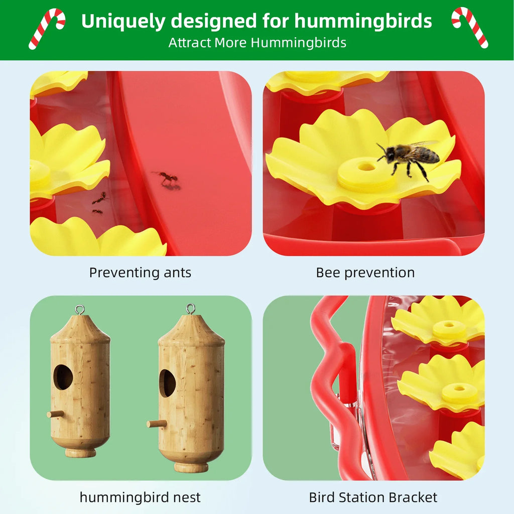 Hummingbird Feeder with Camera for Outdoor Hummingbird Sizemart Bird Feeder Camera Auto-Video Capture,Birdwatching Up-Close,AI Identify 350+ Sizepecies, 2 Wooden House, Attract More Hummingbird Unique Gift