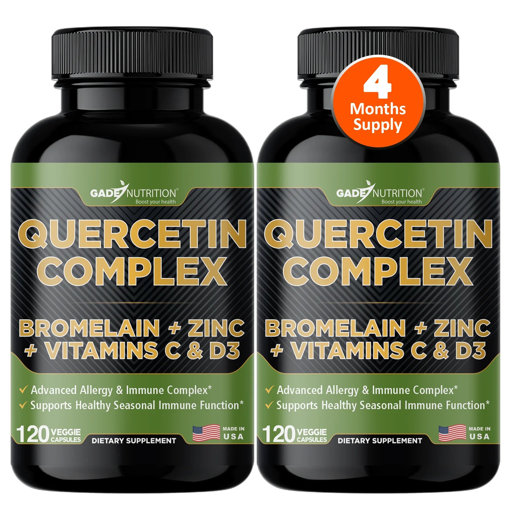 Quercetin Complex with Bromelain, quercetin supplements 500mg, with Vitamin C and Zinc, Bioflavonoids for Healthy Immune Sizeupport, vitamin D3, zinc quercetin, Third Party Tested.