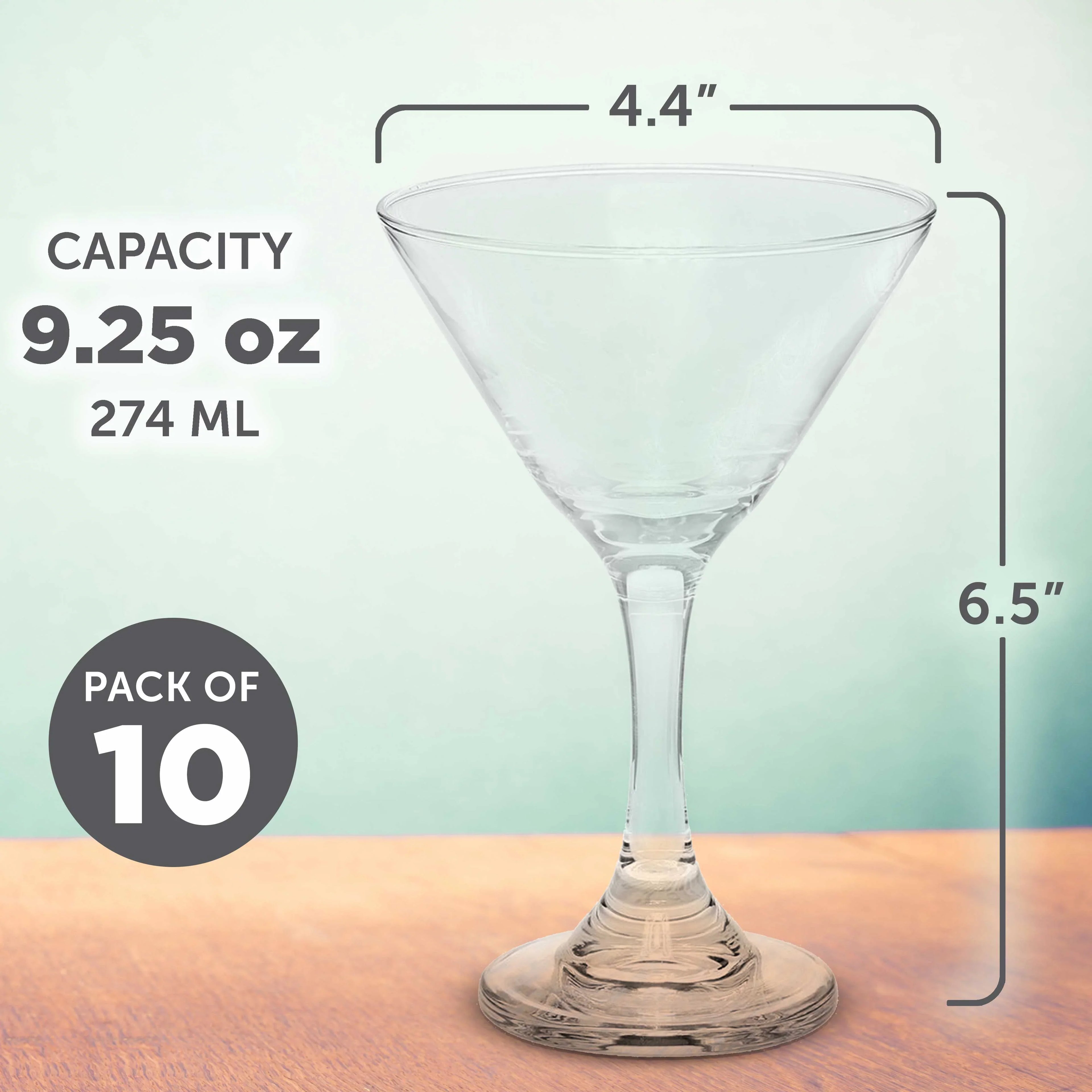 Classic Martini Glasses 9.25 oz. Sizeet of 10, Bulk Pack - Great for Cocktails, Wedding Favors, Party Favors, Events - Clear