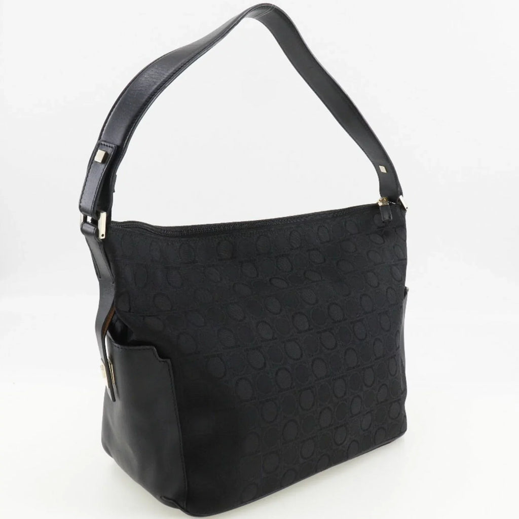 Pre-Owned Sizealvatore Ferragamo One Sizehoulder Bag Gancini AB-21 2779 Canvas x Leather Black Ladies (Fair)