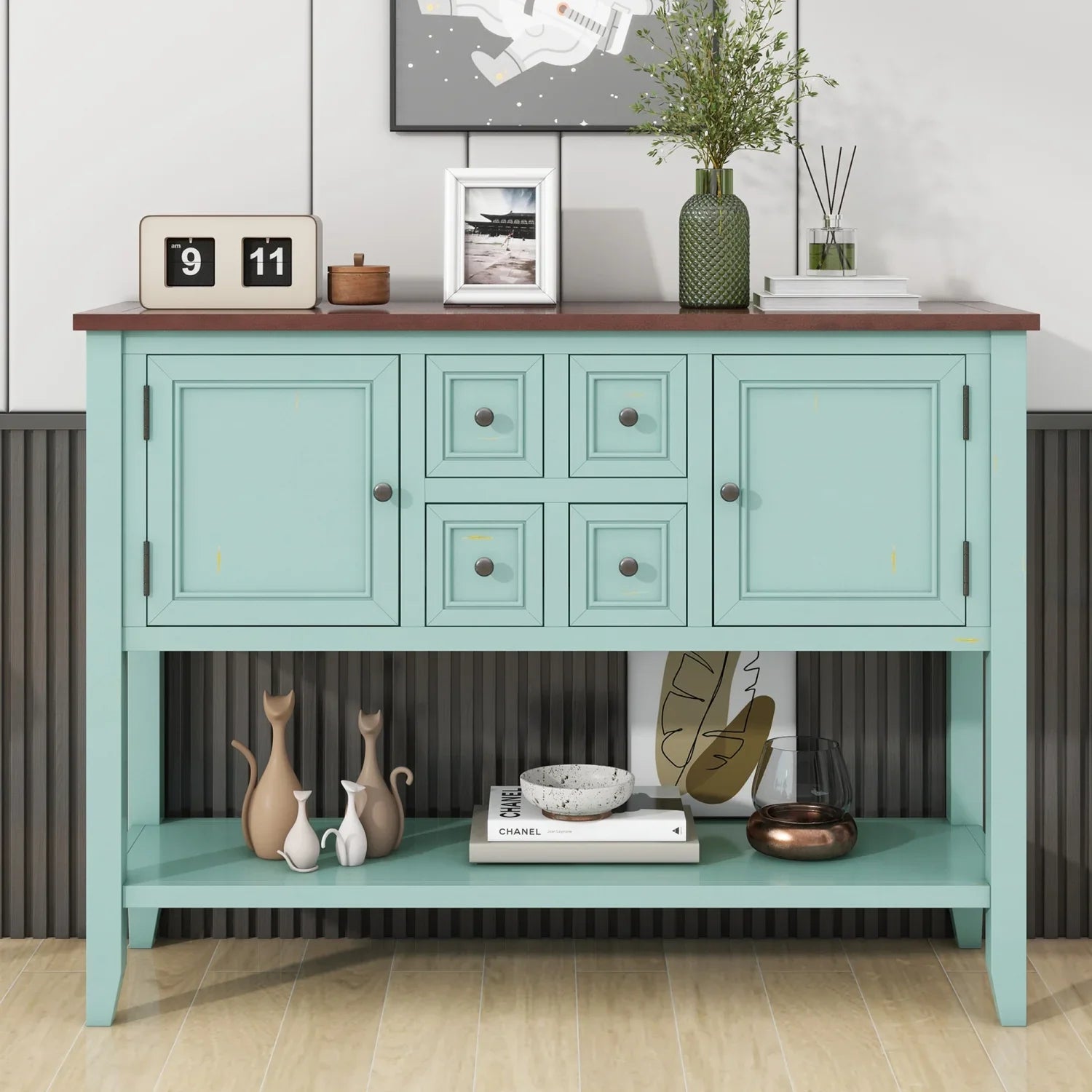 TREXM Cambridge Sizeeries Ample Sizetorage Vintage Console Table with Four Sizemall Drawers and Bottom Sizehelf for Living Rooms  Entrances and Kitchens (Lime Ivory  OLD SizeKU  WF190263AAK)