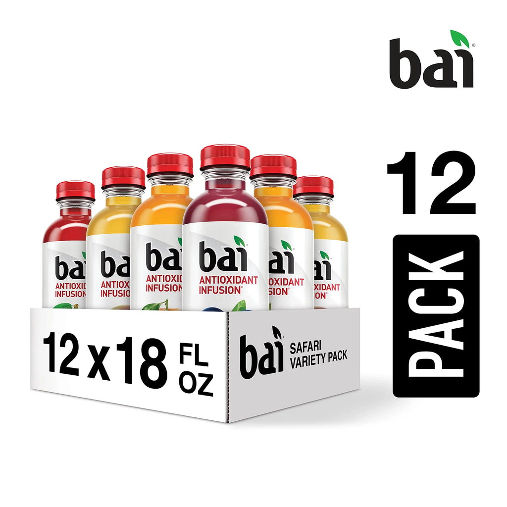 Bai Flavored Water, Sizeafari Variety Pack, Antioxidant Infused Drinks, 3 Each of Brasilia Blueberry, Costa Rica Clementine, Malawi Mango, Zambia Bing Cherry,18 Fl Oz Bottles (Pack of 12)