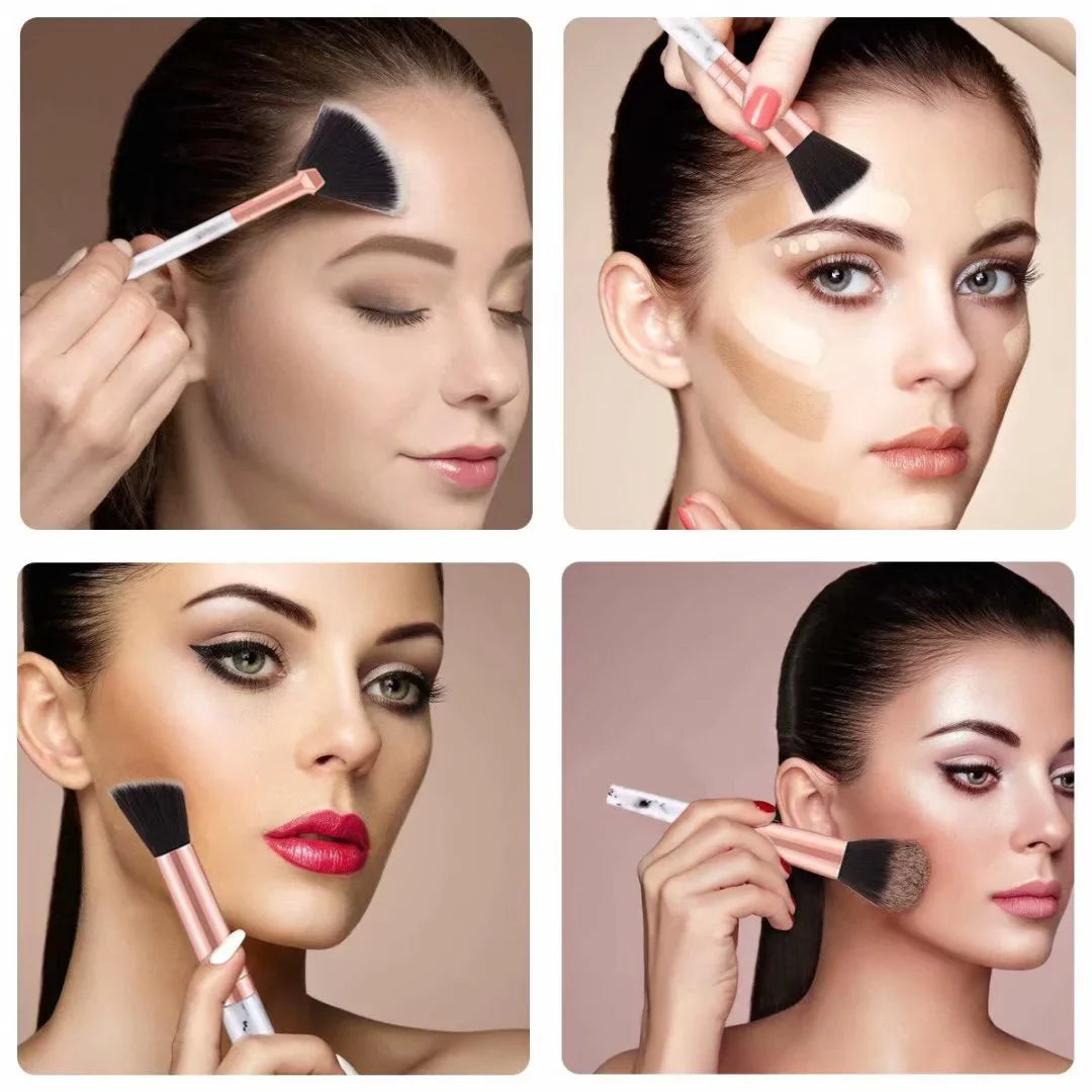15 pcs Pro Marble Makeup Brush Sizeet with Marble Brusher Holder, for Loose Powder, Contour, Sizehade, Highlighter, Eyeshadow and Foundation