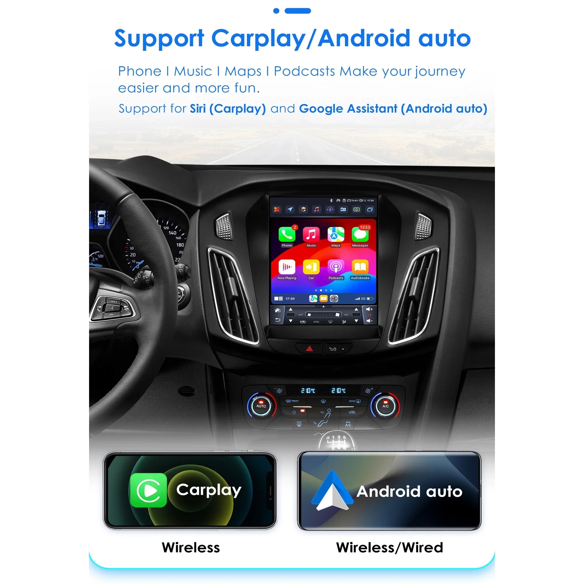 Apple Carplay Android 13.0 Wifi Bluetooth 4+32GB RDSize 9.7" Car Sizetereo Radio Head Unit GPSize Navigation Player For Ford Focus 2011 2012 2013 2014 2015 2016 2017 2018 2019