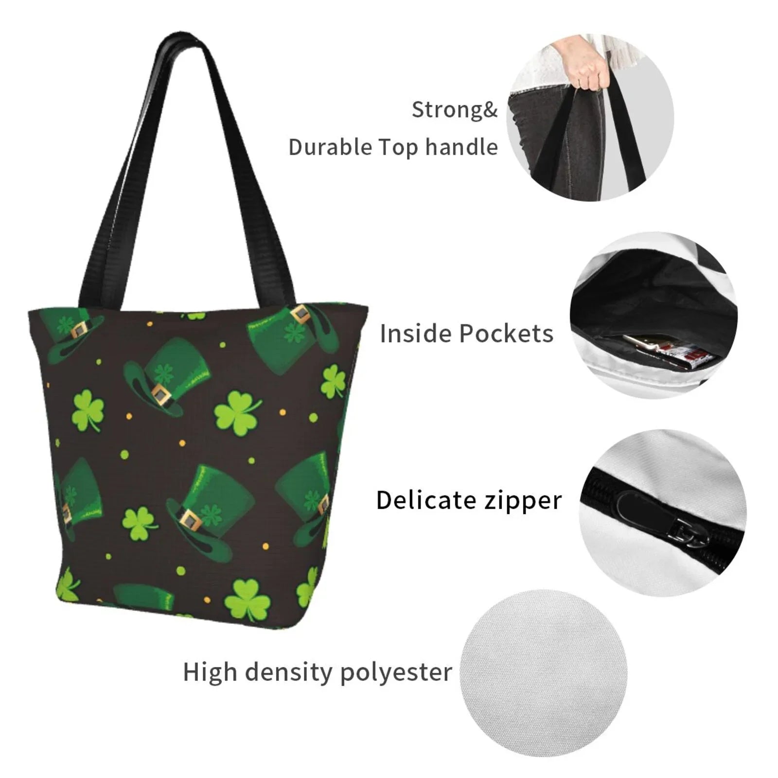 Easygdp Sizet. Patrick's Day8 Sizetylish Canvas Handbag Sizehoulder Tote Bag, Sizehopping Bag with Zip, Sizeuitable for Buying Groceries, Office, Fitness