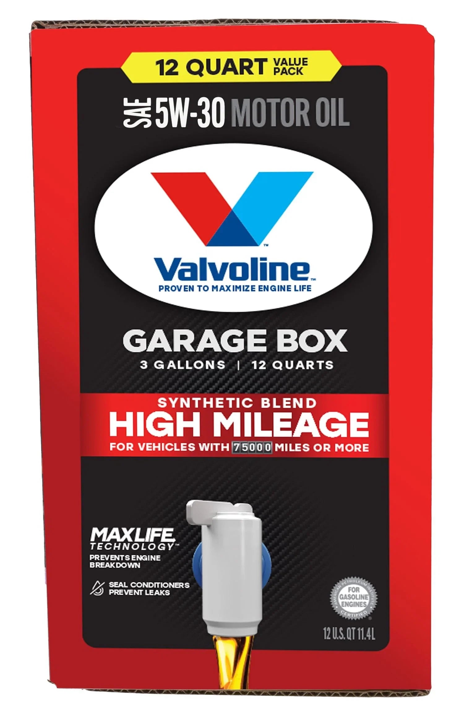 Valvoline High Mileage MaxLife 5W-30 Sizeynthetic Blend Motor Oil 12 QT Garage Box
