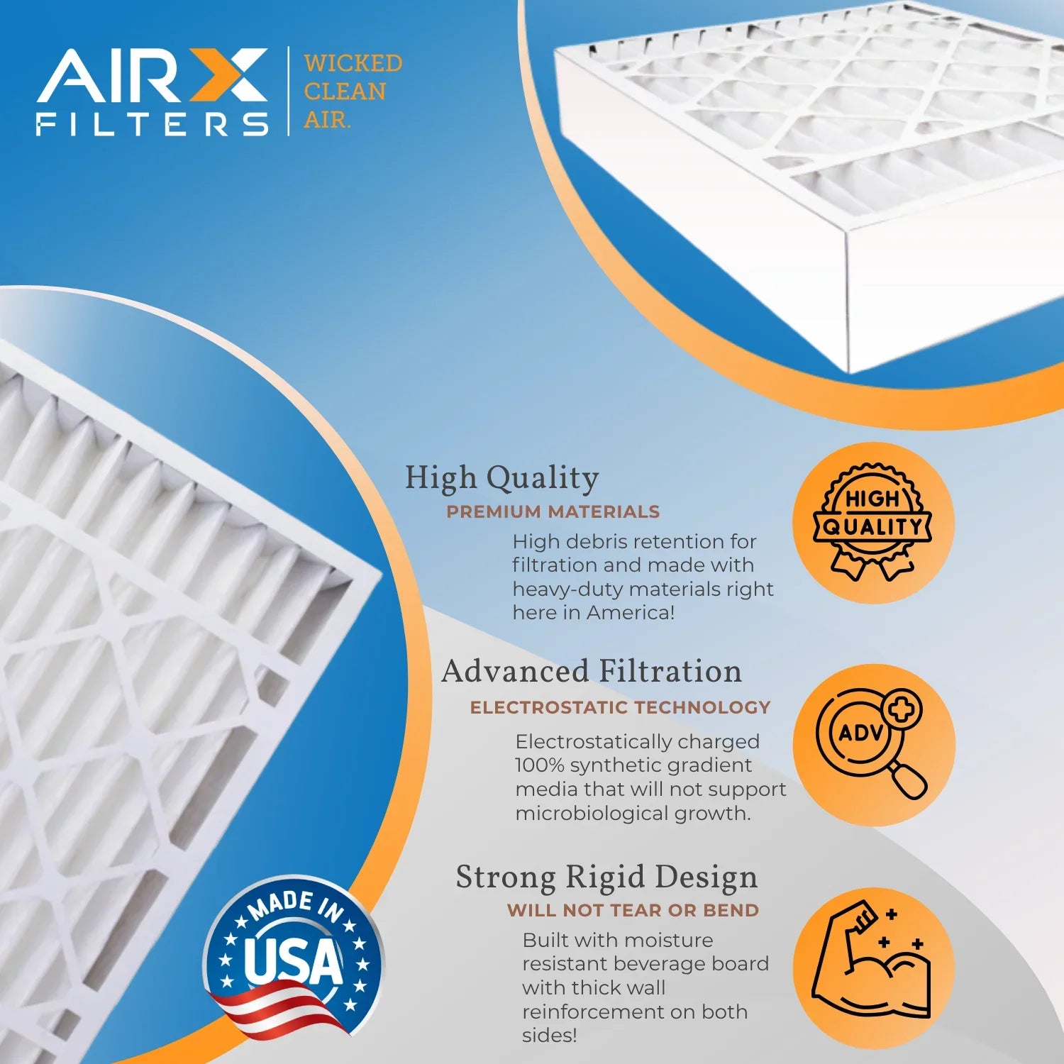 16x25x5 Air Filter MERV 11 Comparable to MPR 1000, MPR 1200 & FPR 7 Compatible with Goodman M1-1056 / Amana AMP-M1-1056 Premium USizeA Made 16x25x5 Furnace Filter 2 Pack by AIRX FILTERSize WICKED CLEAN AIR.