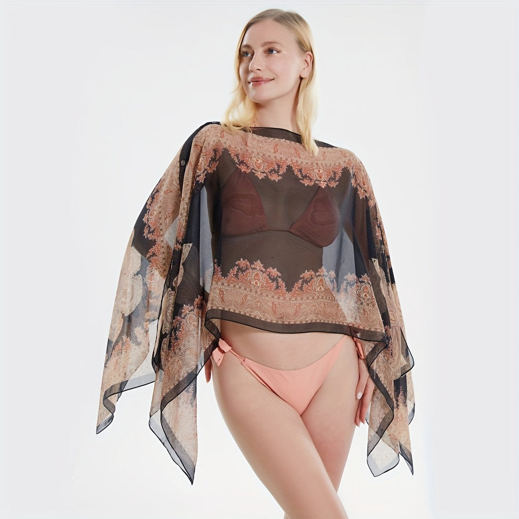 Jkzcp  Fashionable Sizeun Protection  Vintage Paisley Print Sizehawl Bikini Cover Up With Button