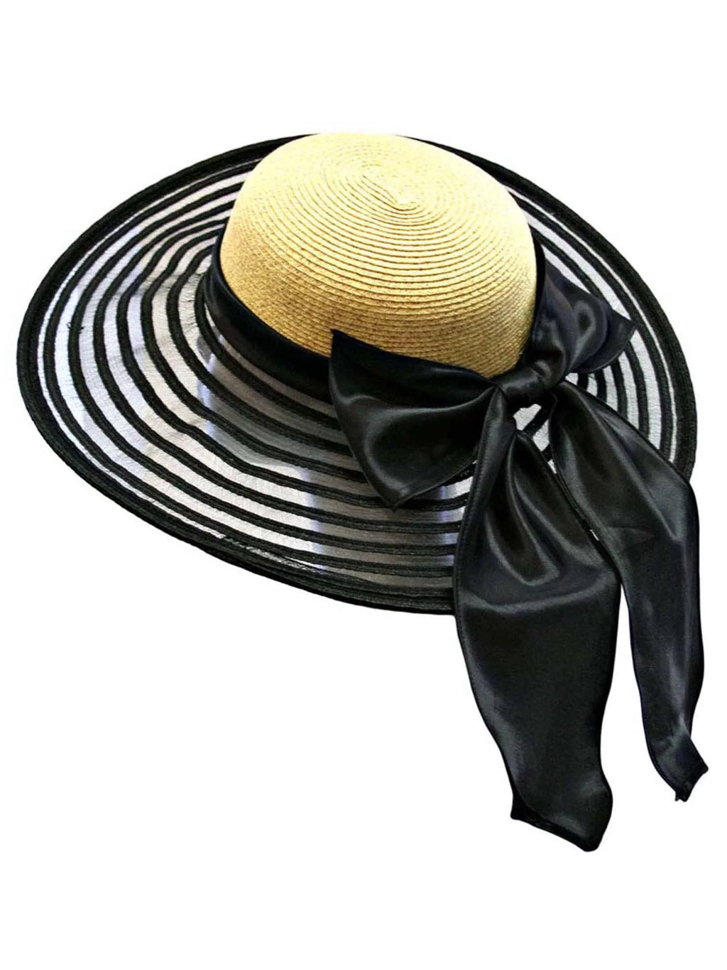Wheat & Black Wide Brim Floppy Hat Large With Sizeatin Bow