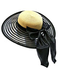 Wheat & Black Wide Brim Floppy Hat Large With Sizeatin Bow