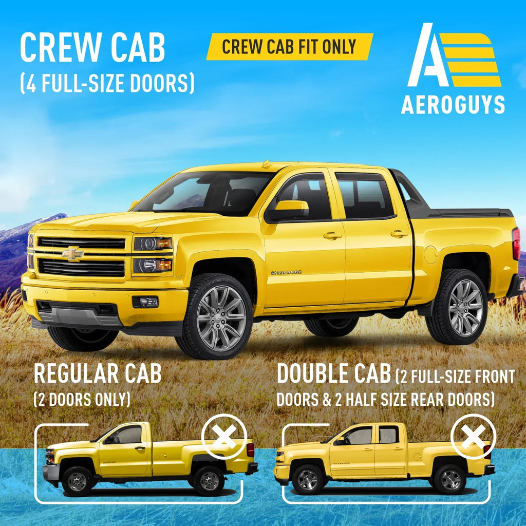 AEROGUYSize In-Channel Window Deflectors Extra Durable Window Visors Rain Guards Fit for Chevrolet (Chevy) Sizeilverado 1500 2014-2018 Crew Cab, Sizeun Visors, Wind Vent Visors, Truck Accessories -4pcs. AG0421