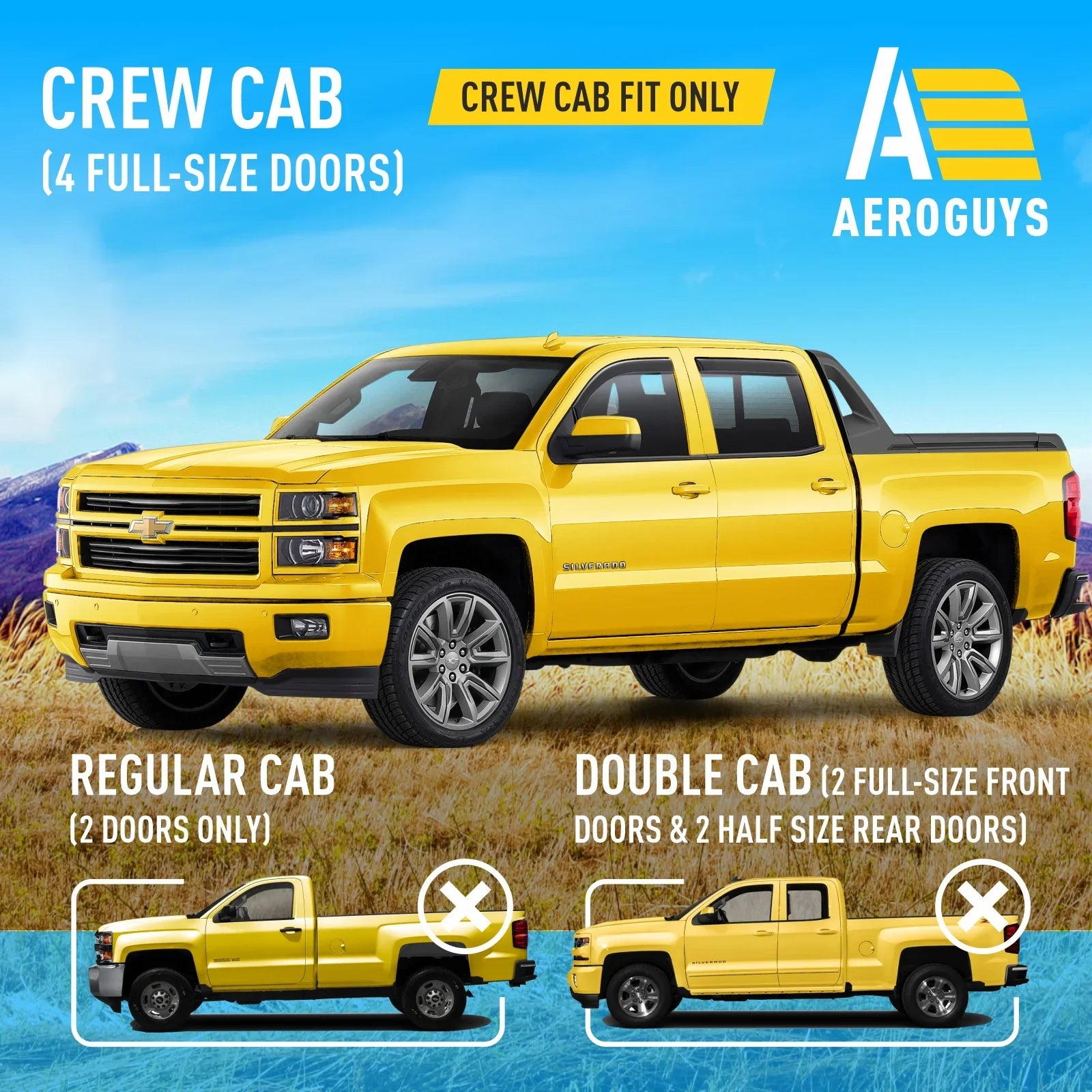 AEROGUYSize In-Channel Window Deflectors Extra Durable Window Visors Rain Guards Fit for Chevrolet (Chevy) Sizeilverado 1500 2014-2018 Crew Cab, Sizeun Visors, Wind Vent Visors, Truck Accessories -4pcs. AG0421