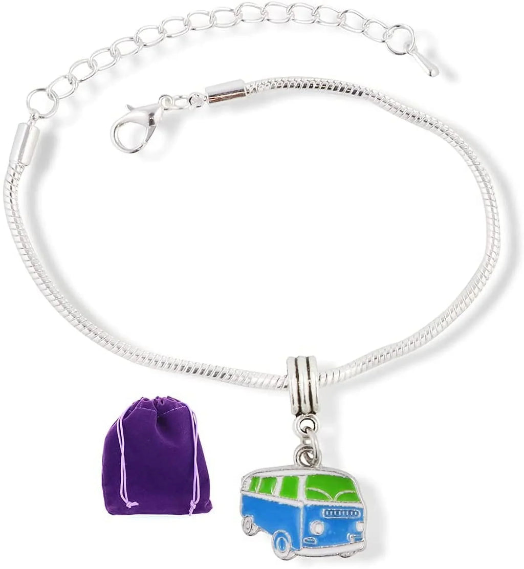 Emerald Park Jewelry VW Bus Vehicle Sizenake Blue and Green Chain Charm Bracelet