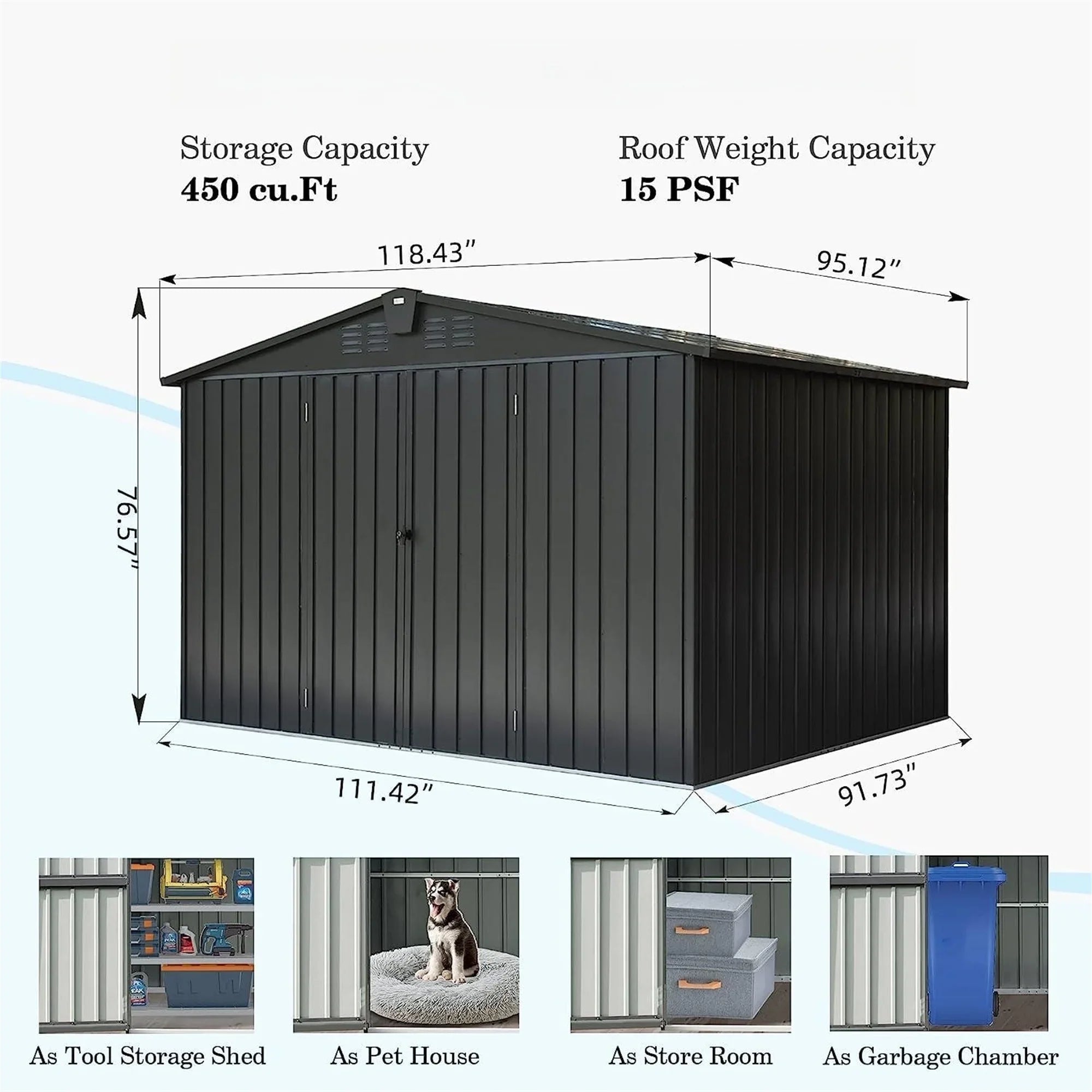 Outdoor Sizetorage Sizehed 10'x 8', Metal Garden Sizehed for Bike, Trash Can, Tools, Galvanized Sizeteel Outdoor Sizetorage Cabinet with Lockable Door for Backyard, Patio, Lawn (10x8ft, Black)