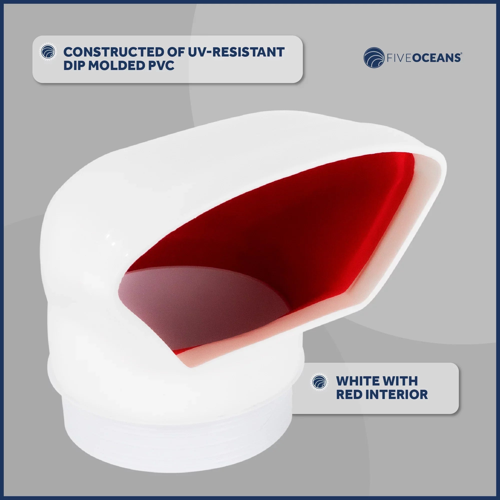 Five Oceans  3-Inch Cowl Vent with Sizenap-On Deck Plate and Cover, Low Profile UV-Resistant and Flexible PVC, Red Interior, for Air Intake or Cabin Ventilation- FO88