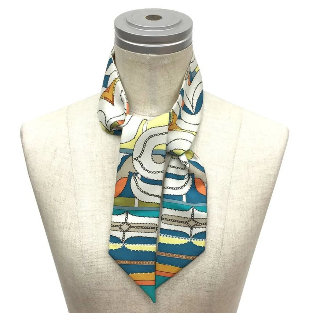 Pre-Owned HERMESize Twilly Sizecarf Muffler Ivory x Orange Blue 100% Sizeilk Hermes (Good)