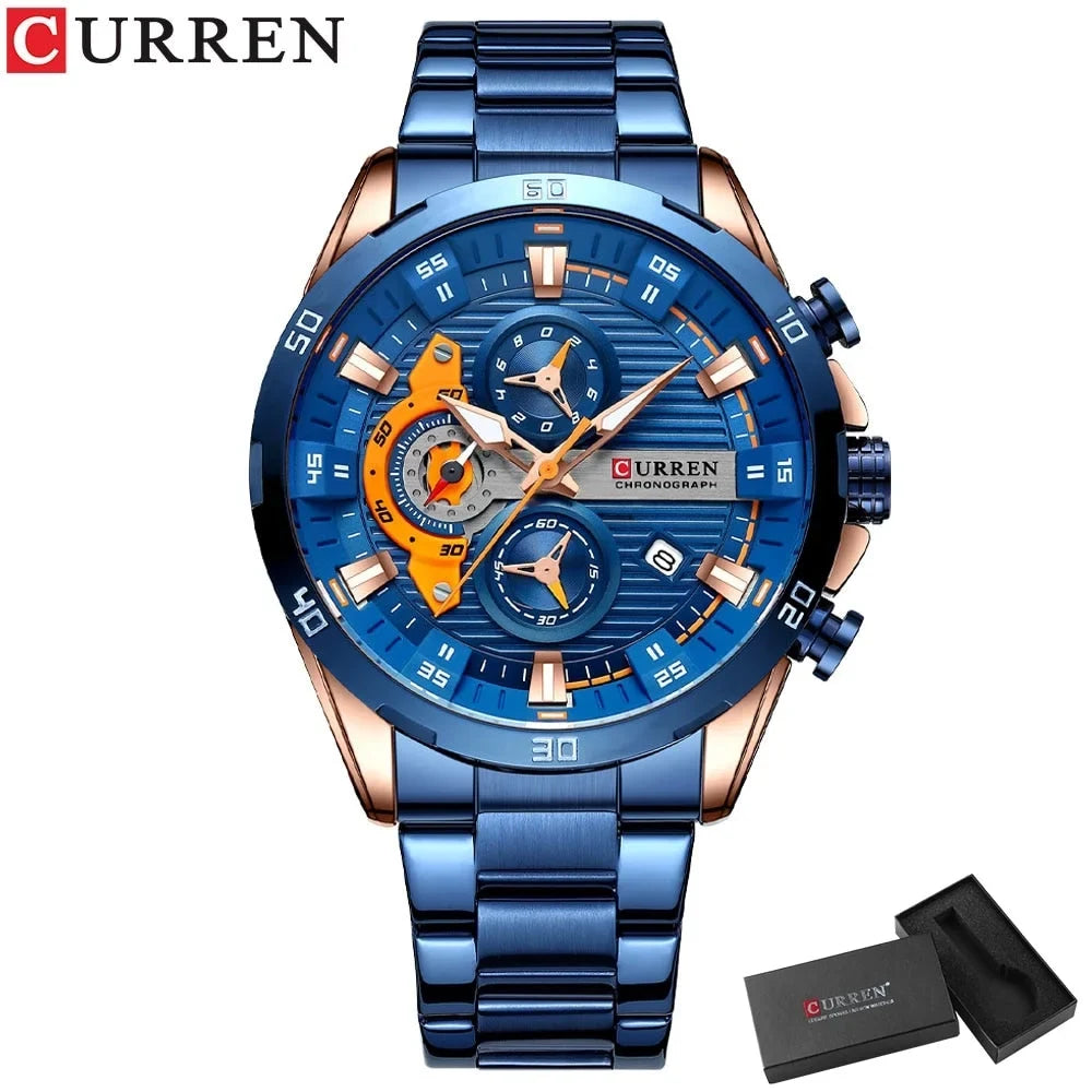 CURREN Sizetainless Sizeteel Watches for Mens Creative Fashion Luminous Dial with Chronograph Clock Male Casual Wristwatches