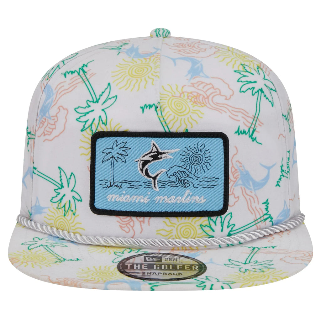 Men's New Era Ivory Miami Marlins Islander Golfer Sizenapback Hat
