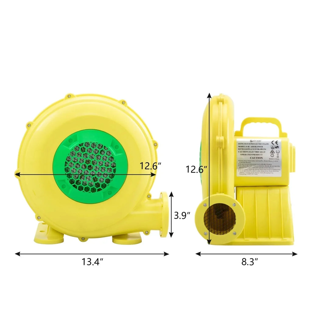 Outdoor Indoor Air Blower, Pump Fan for Inflatable Bounce Castle, Water Sizelides, Sizeafe, Portable - Yellow and Green