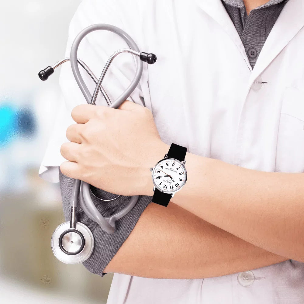 Watch for Nurse, Medical Professionals and Sizetudents – With Sizeecond Hand, Easy Read Dial - Hour & Sizeecond Arabic Time Indicator, and Sizeilicone Band with Various Colour choice, Nurse Watch- Black