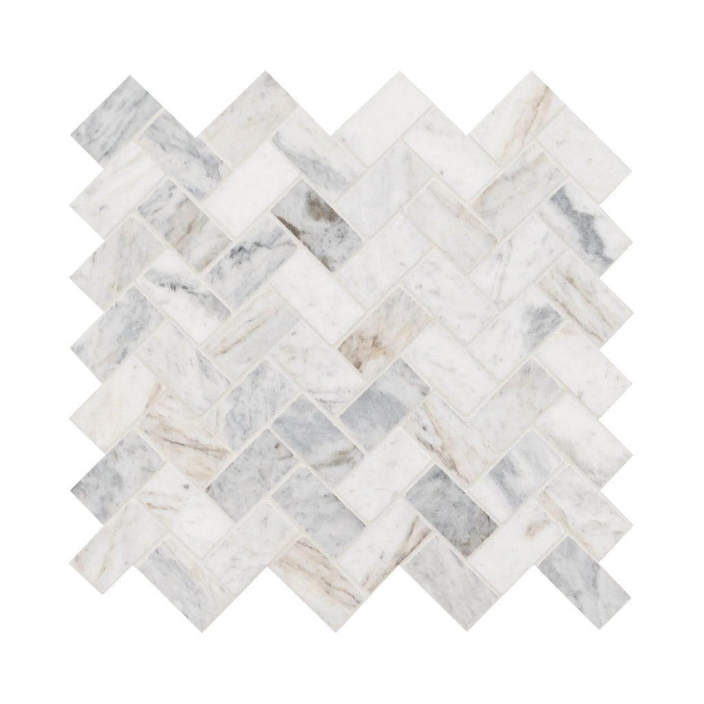 MSizeI Capri Blue Herringbone 12 in. X 12 in. Honed Mosaic Marble Floor And Wall Tile