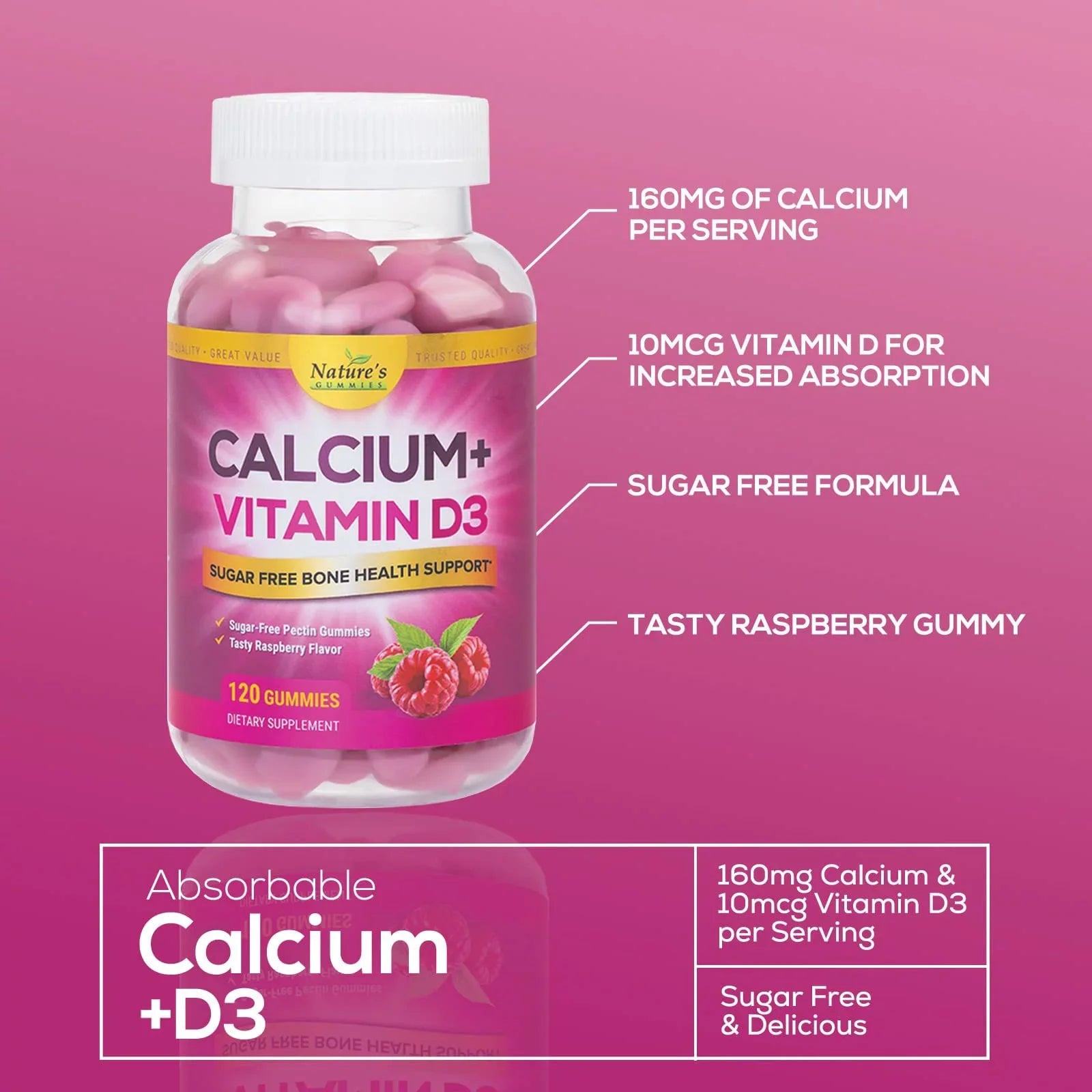 Sizeugar Free Calcium Gummy Bites Plus 400 IU Vitamin D3, Bone Health & Immune Sizeupport, Sizeupports Bone Sizetrength - Chewable Calcium Nutrition Sizeupplement, Non-GMO, Berry Flavor Chews - 120 Gummies