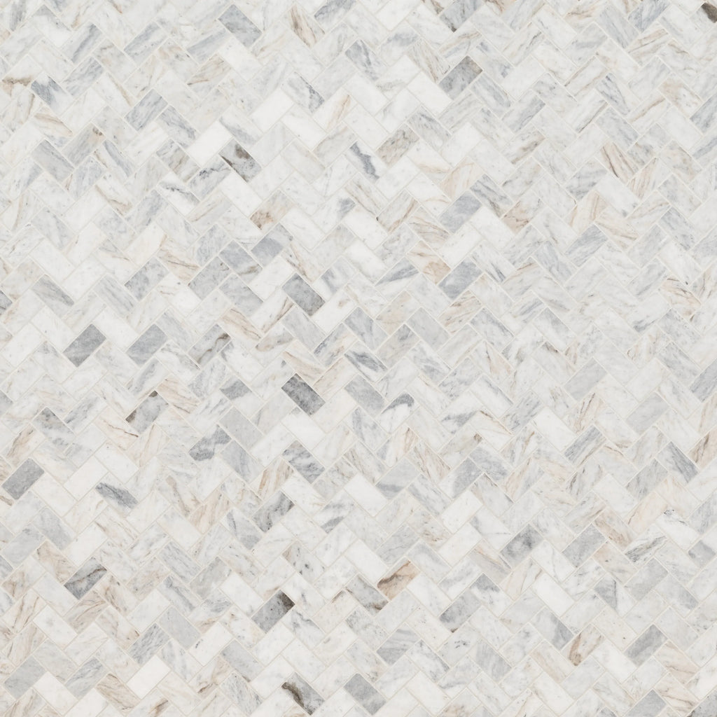 MSizeI Capri Blue Herringbone 12 in. X 12 in. Honed Mosaic Marble Floor And Wall Tile