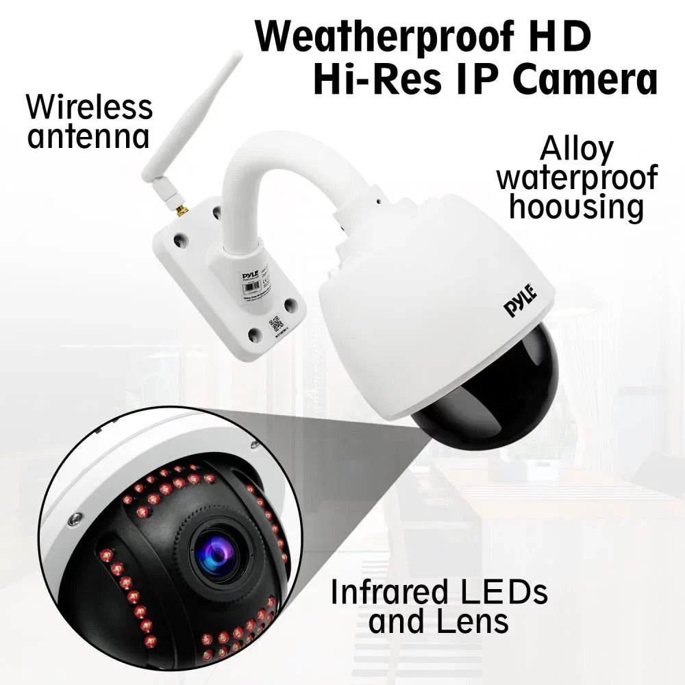 PYLE PIPCAMHD47.5 - Weatherproof HD Hi-Res IP Camera - 4x Optical Zoom Outdoor WiFi Cam with Built in 32g SizeD