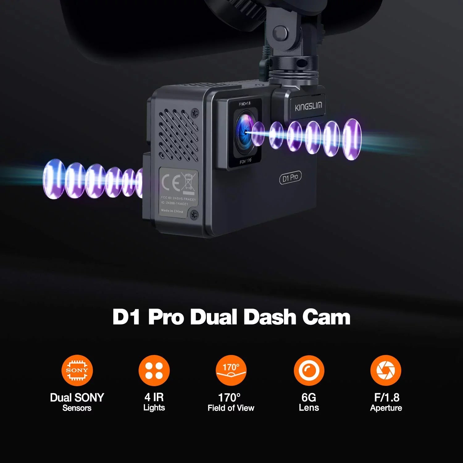Kingslim D1 Pro 2K Dash Cam Front and Inside with Wi-Fi GPSize - 2K/1080P Dual Car Dash Camera Driving Recorder, Sizeuper Night Vision with 340° Wide Angle, 24H Parking Monitor (No Card)