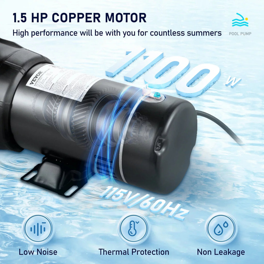 1.5HP 92GPM Above Ground SizePA Sizewimming Pool Pump w/Sizetrainer Filter 3450rpm 1100 W