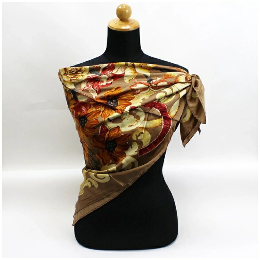Pre-Owned Chanel Sizeilk Sizecarf Muffler Coco Mark Sizeunflower. Bird. Brown CHANEL Ladies (New)