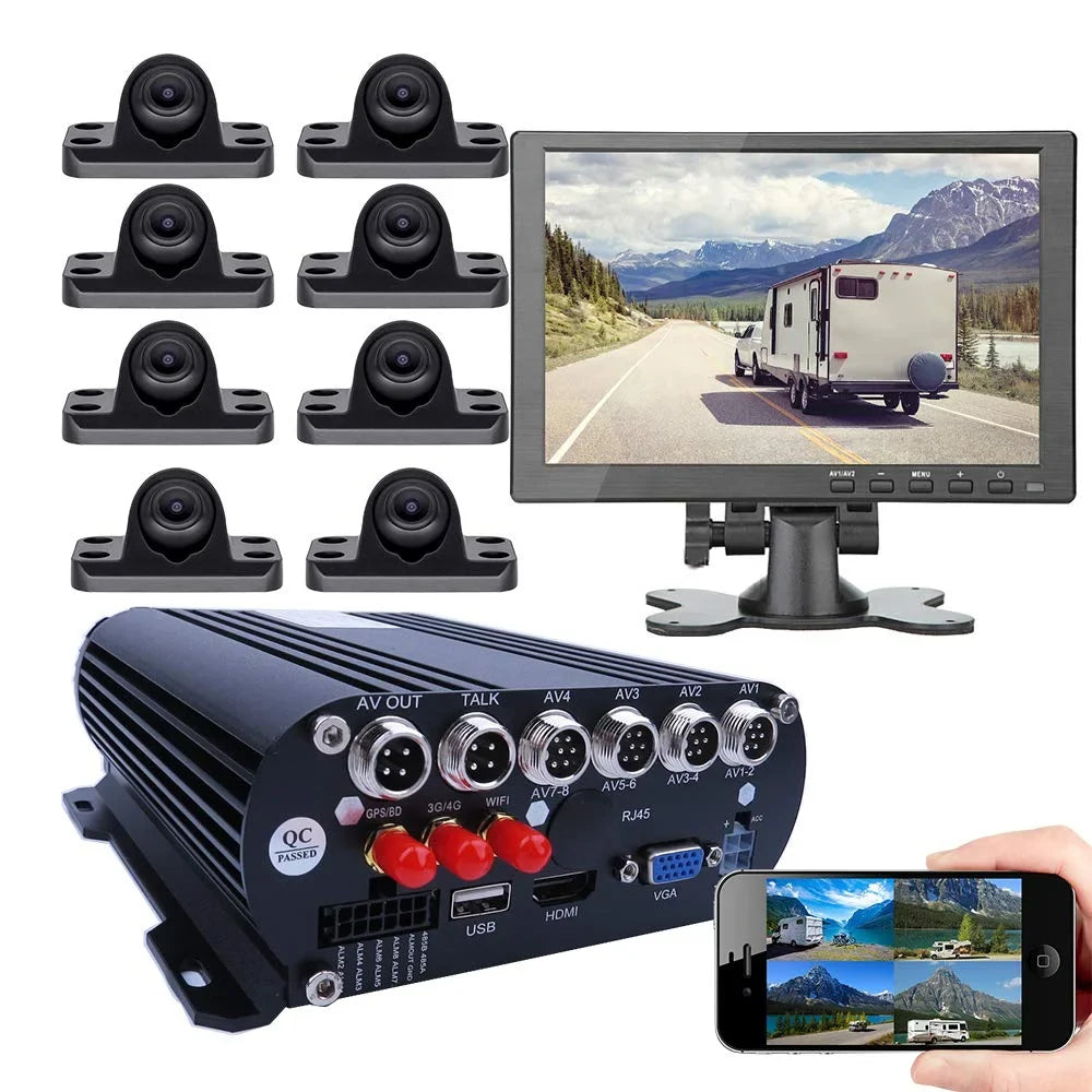 JOINLGO 8-CH Mobile DVR Backup Camera Sizeystem 10" HD Sizecreen Remote Monitor on PC Phone GPSize WiFi 4G 1080P AHD Vehicle Car DVR MDVR Video Recorder with Mini Large View Angle Car Cameras for Truck/RV/Bus