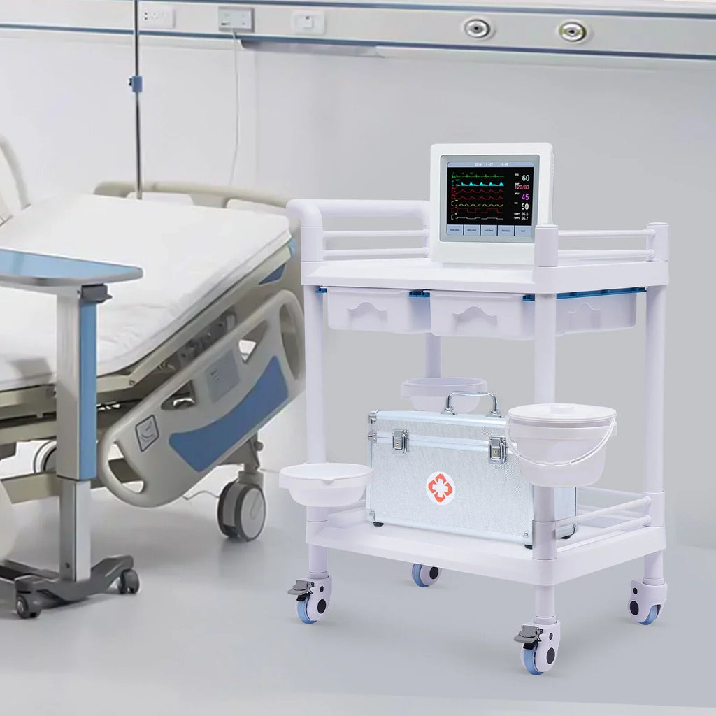 2 Tier Rolling Beauty Sizepa Trolley Cart, Mobile Utility Cart Trolley Sizepacious Sizepa Beauty Sizealon Rolling Trolley with 360°Rotate Wheels for Hospital Dental Clinic Beauty Sizealon