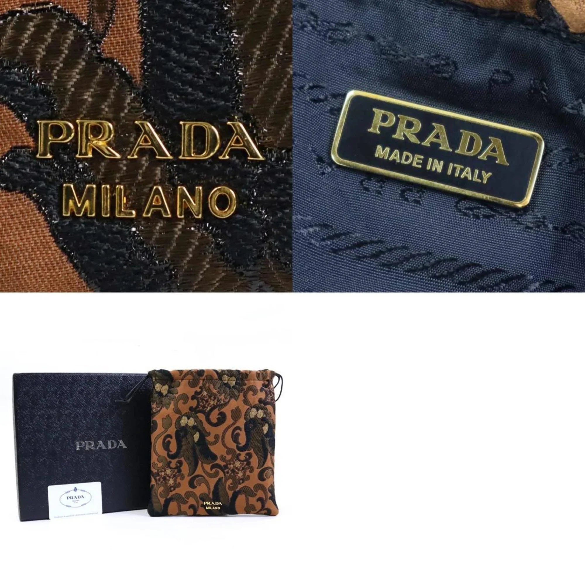 Pre-Owned Prada PRADA Pouch Drawstring Cotton/Acrylic Brown Women's 1MU001 (Good)