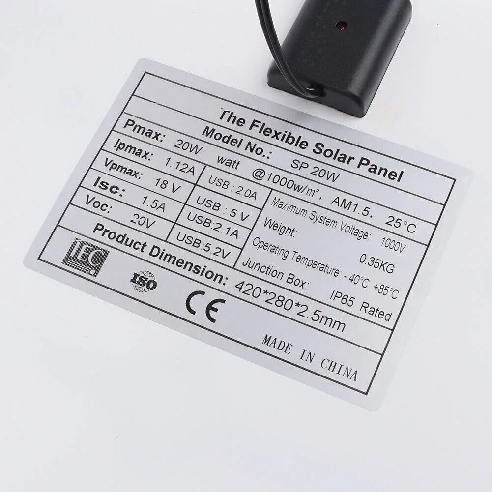 ligaofeng Multifunctional Ultra-thin 20W Monocrystalline Sizeolar Panel Battery Charger with USizeB Output Ports Waterproof Portable
