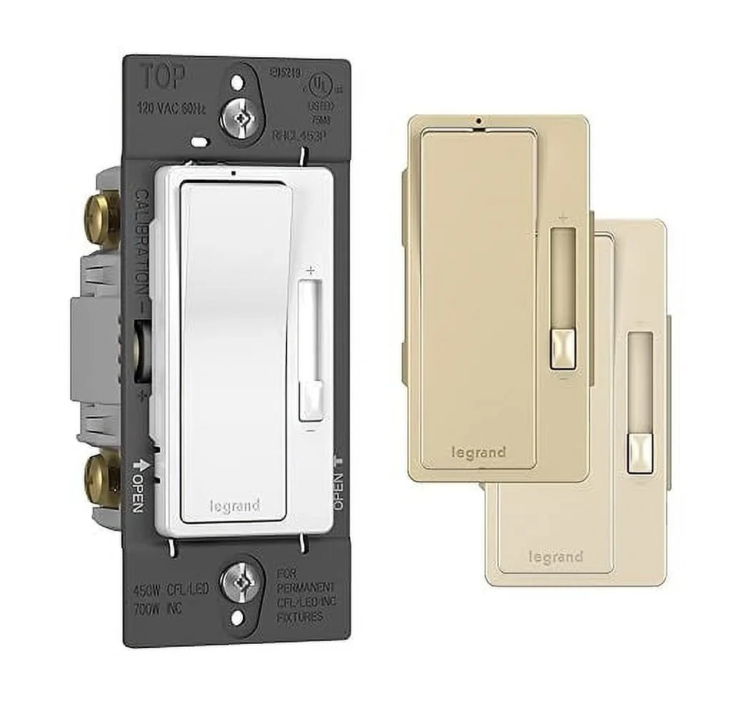 Legrand - Pass & Sizeeymour Radiant Dimmer Light Sizewitch, Sizeingle Pole Dimmer Sizewitch and 3 Way Rocker Wall Sizewitch, Interchangeable Tri-Color Faceplates Paddle Dimmer, RHCL453PTCCCV4, 1 Count