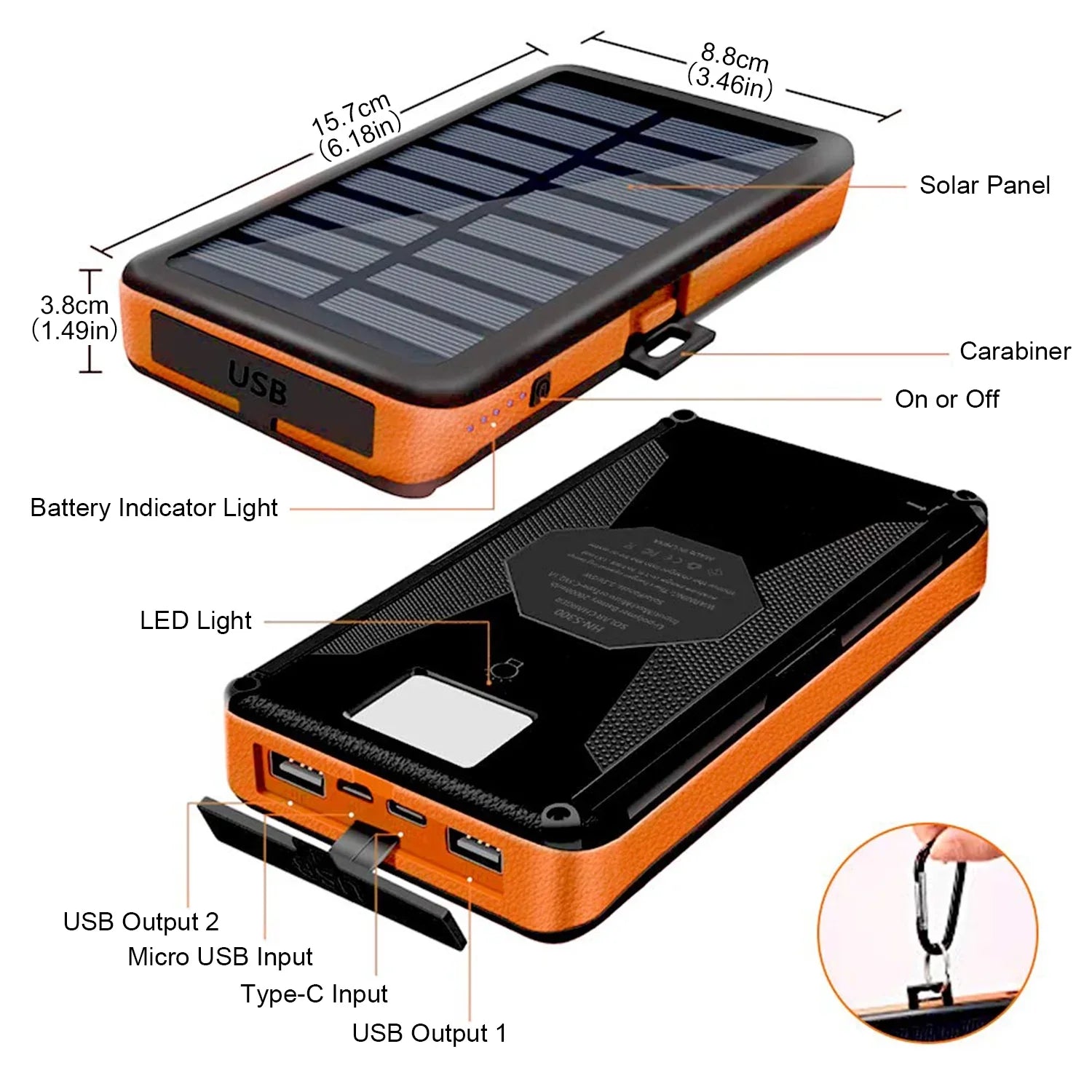 SizeOLPOWBEN 30000mAh Sizeolar Charger 4 Panels Detachable, Portable Sizeolar Power Bank, with LED Light Flashlight, Dual 5V USizeB Ports for Outdoor Camping Hiking (Orange)