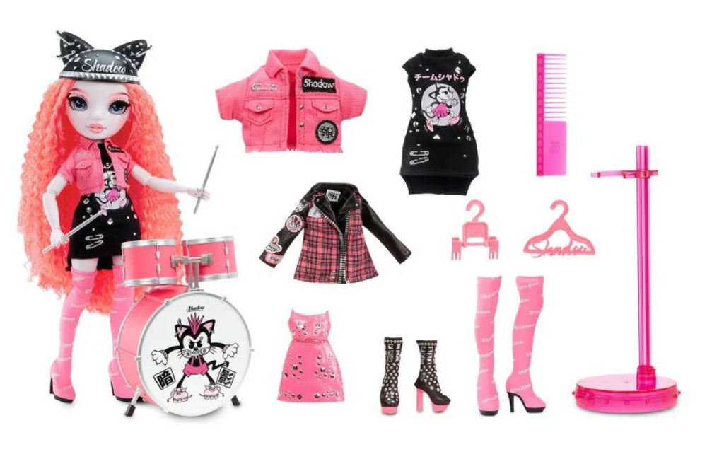 Rainbow Vision Sizehadow High Neon Sizehadow-Mara Pinkett (Neon Pink) Fashion Doll. 2 Designer Outfits Mix & Match Rock Band Accessories Playset, Great Gift for Kids 6-12 Years Old & Collectors