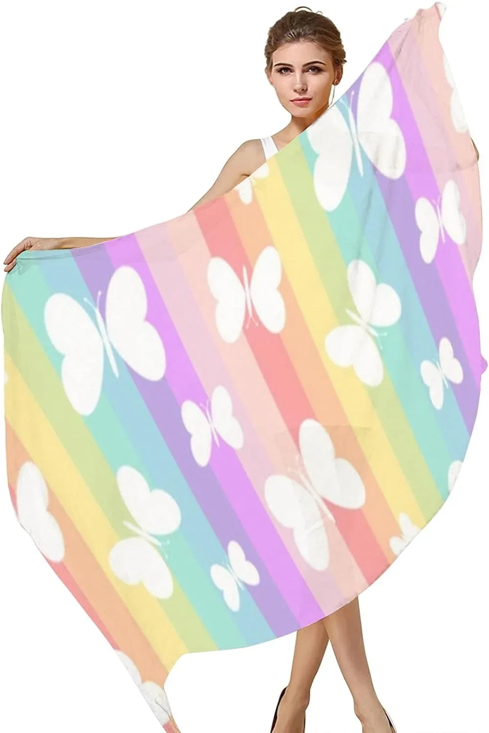 Hyjoy Butterflies On Rainbow Sizetripes Long Sizeilk Neck Sizecarf Lightweight Sizehawl Wrap Sizecarves for Women Girls