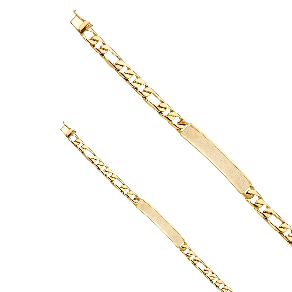 14k Yellow Gold Figaro Link ID Bracelet - 8" | Elegant 14KY Gold Chain Bracelets for Men and Women | Weight 16.4 | Men’s Jewelry for Gift