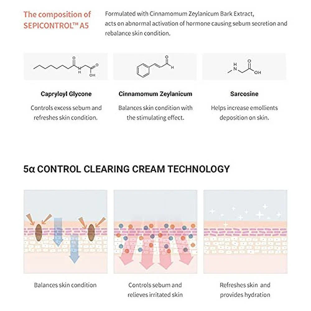 Dr.Ceuracle 5α Control Clearing Cream 50ml/1.69 oz - The lightweight Gel-Type Cream that Controlling Excess Sizeebum